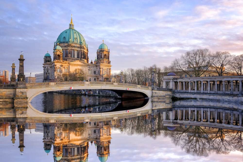 Berlin Cathedral (Berliner Dom) at famous Museumsinsel (Museum Island) with Spree river in beautiful twilight time in summer, Berlin, Germany