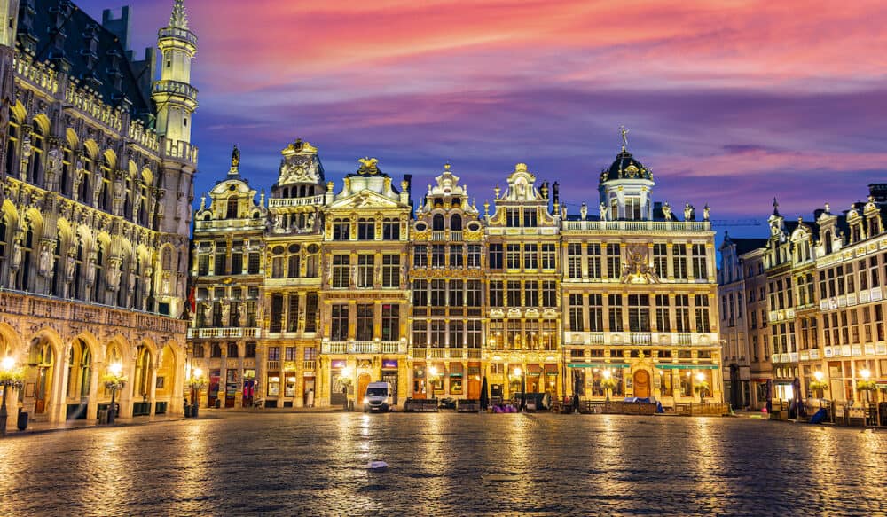 BRUSSELS, BELGIUM - Architecture of the Grand Place or Grote Markt in Brussels, Belgium after sunset