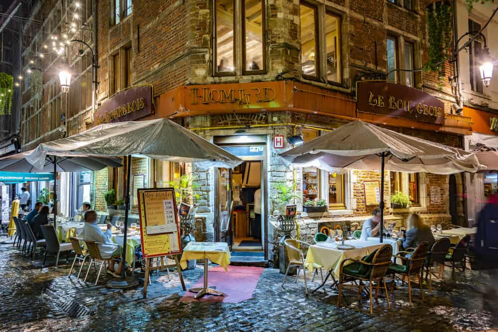 BRUSSELS, BELGIUM - Restaurants in the old town of Brussels, Belgium in the night
