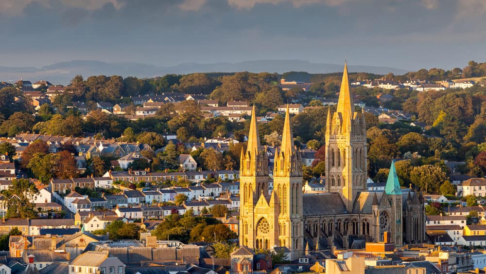 Overlooking the cathedral and city skyline Truro Cornwall England UK