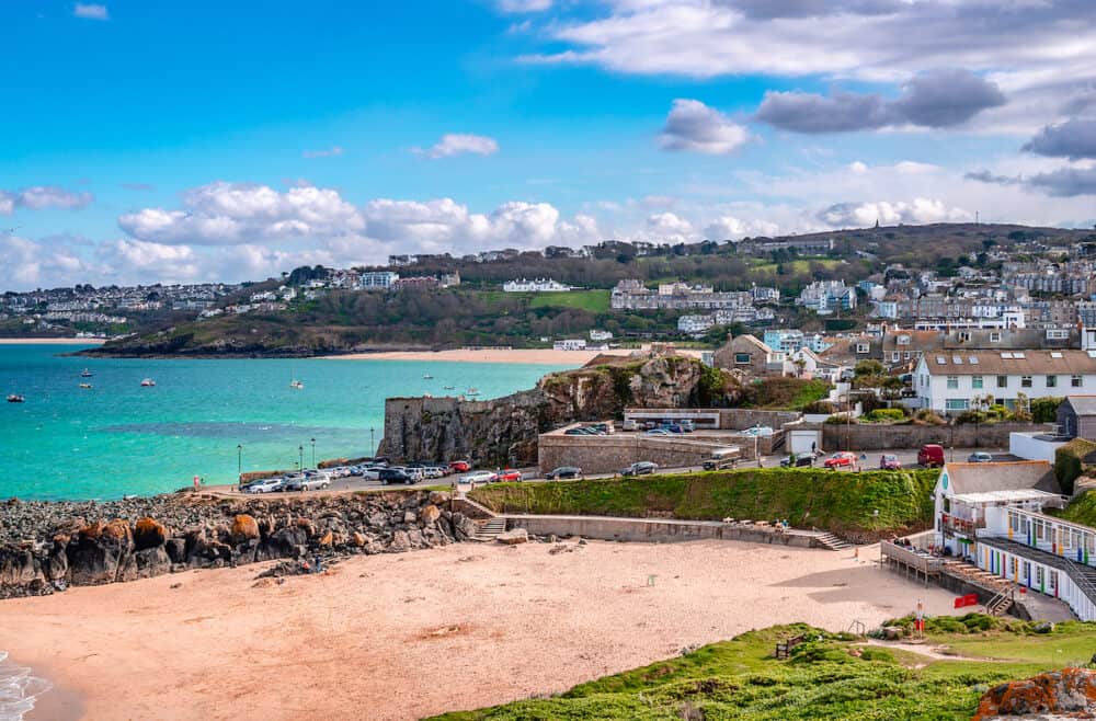 View of St Ives, a seaside town and port in Cornwall, England. Once a fishing village, it is now primarily a popular seaside resort.