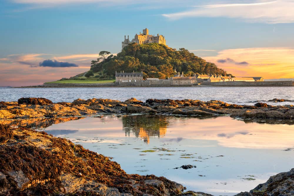 Penzance Cornwall United Kingdom - View of St Michael's Mount in Cornwall at sunset