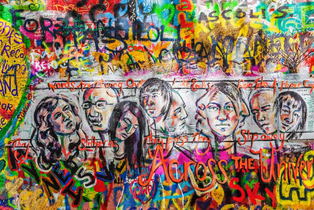 Lennon Wall  is filled with John Lennon-inspired graffiti and pieces of lyrics from Beatles songs