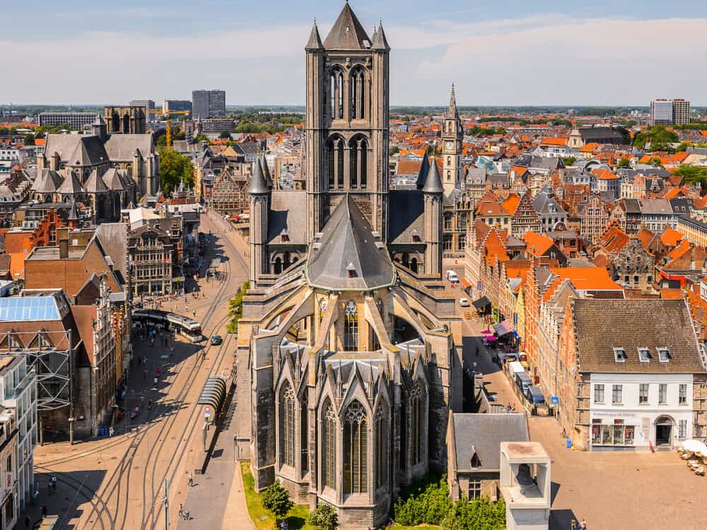 GHENT BELGIUM - St Bavo's Cathedral in the historic part of Ghent Belgium. Ghent is the capital and largest city of the East Flanders province