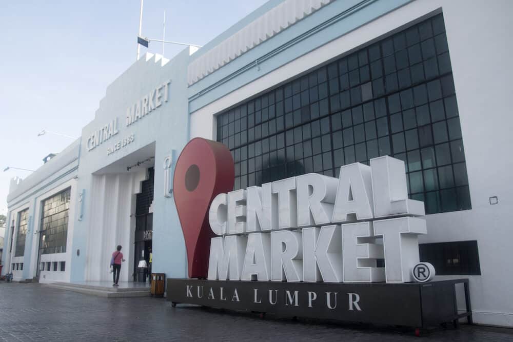 Kuala Lumpur, Malaysia - Central Market sign in front of main entrance in Art Deco style building. The market was constructed in 1888