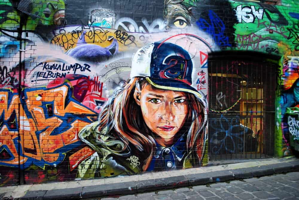 MELBOURNE, AUSTRALIA, Striking street art in a Melbourne laneway. Melbourne is well-known for its vibrant street art.