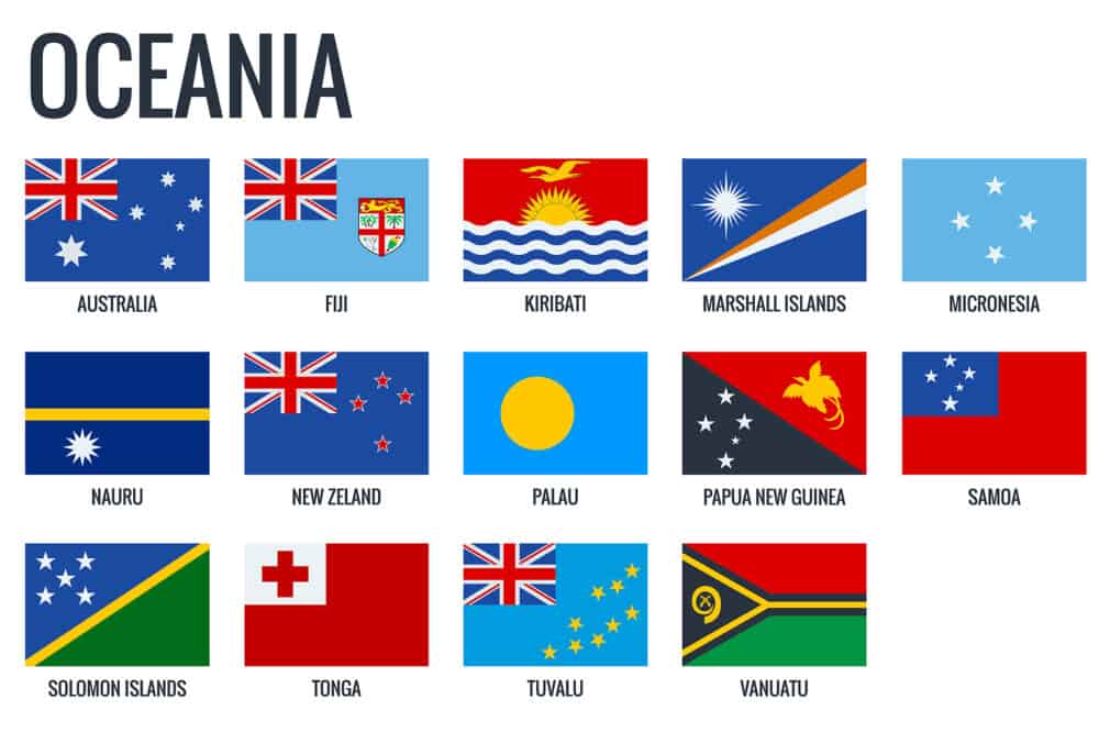 Oceania flags. All official national flags of the Oceania