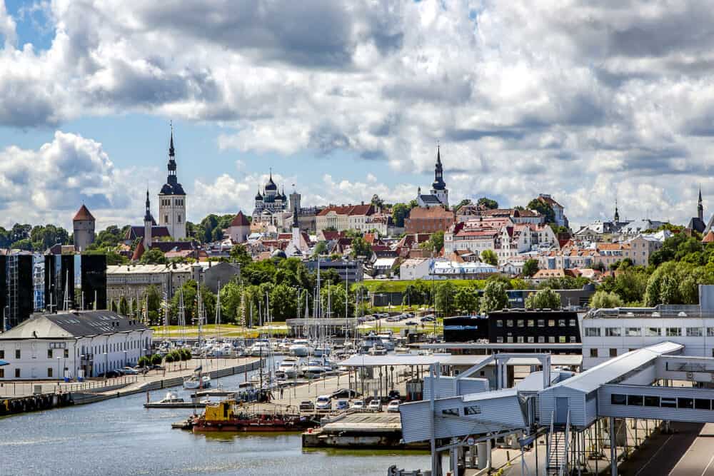 EUROPE, TALLINN - Sea port berth cruise ships on the background of the oldtown of Tallinn, the capital of Estonia, Europe