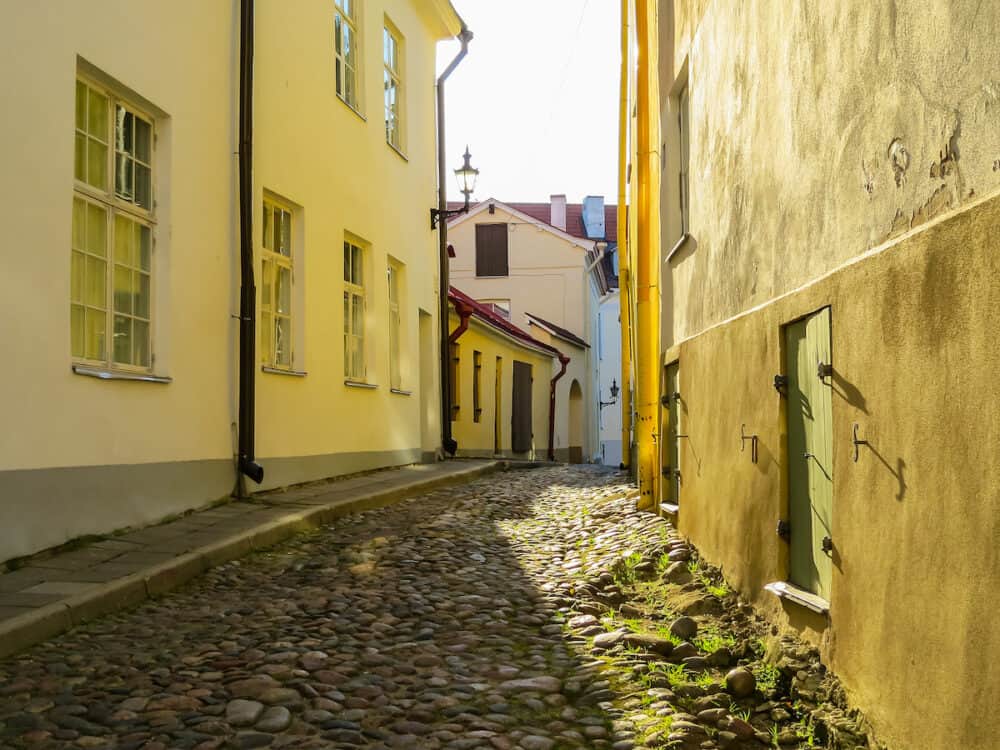 Small street in the Old Town early in the morning. Tallinn, Estonia