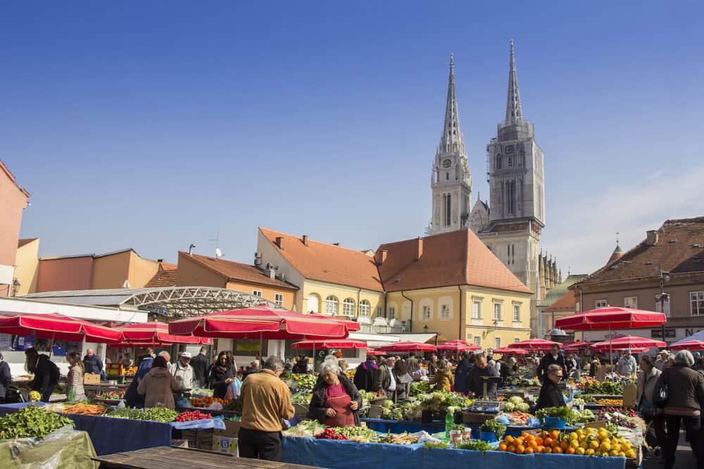 ZAGREB/CROATIA-Dolac Marketplace in Zagreb. It is the largest and most famous market in the very center of the city in Zagreb Croatia.