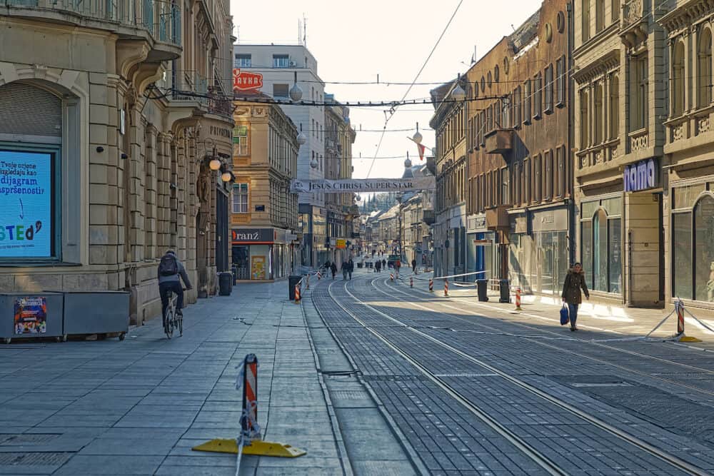 ZAGREB, CROATIA - Ilica Street during quarantine due to a covid-19 pandemic following an earthquake that struck downtown.