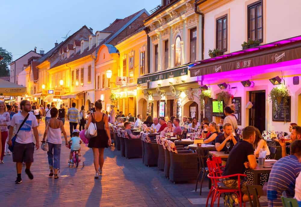 ZAGREB, CROATIA -  Locals and tourists having a dinner at restaurants at Ivana Racica street. Zagreb is a capital and famous tourist destination in Croatia