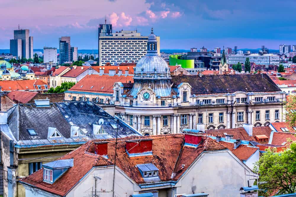 Aerial view on Zagreb city downtown with marble architecture.