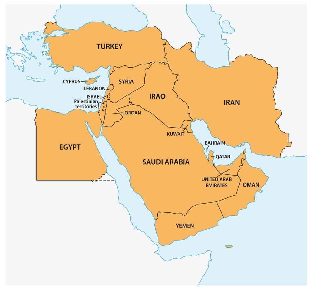 vector map of geopolitical region middle east