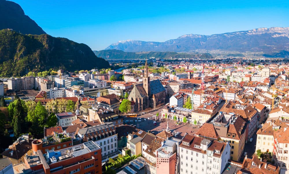 Bolzano aerial panoramic view. Bolzano is the capital city of the South Tyrol province in northern Italy.