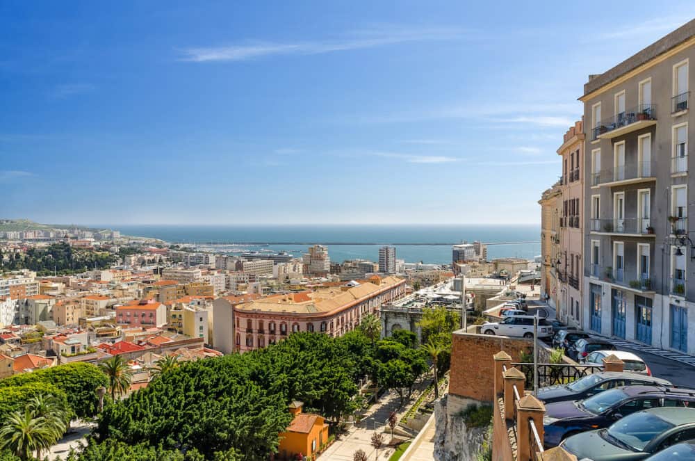 panoramic view of Cagliari city centre, most important city of south Sardinia, Italy