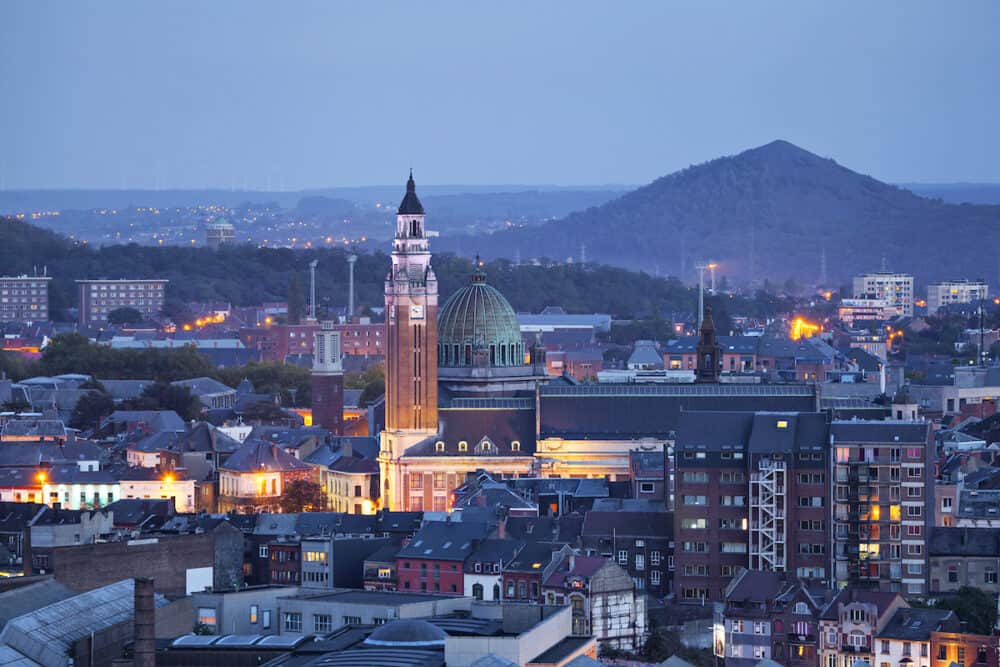 Aerial view on the centre of Charleroi in the evening