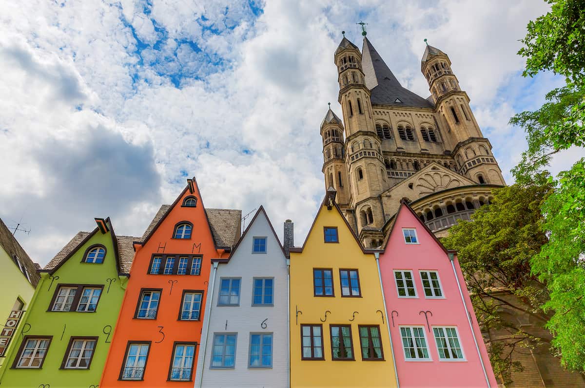old buildings and church Gross St. Martin in the old town of Cologne Germany