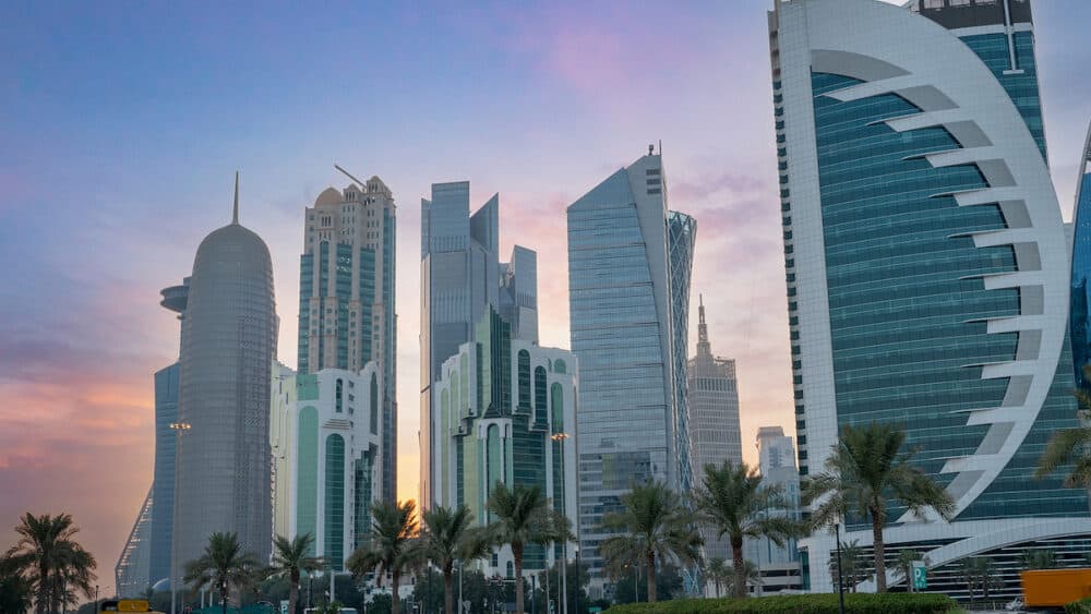Doha,Qatar- The skyline of Doha city center during evening.