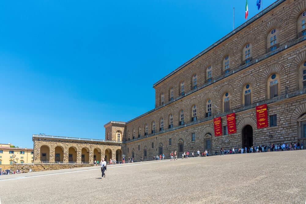 Florence, Italy - The Pitti Palace is a vast, mainly Renaissance, palace in Florence, Italy. It is situated on the south side of the River Arno, a short distance from the Ponte Vecchio.