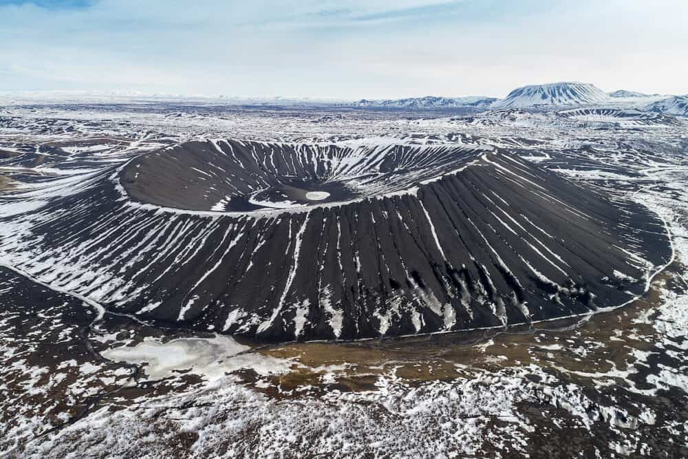 Aerial view of Hverfjall Crater Myvatn Iceland