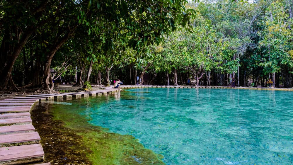 Emerald pool and Blue pool in Krabi Thailand, tropical lagoon in national park with