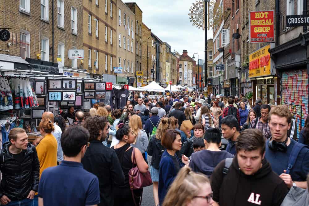 LONDON,UK -The Brick Lane street market in East London