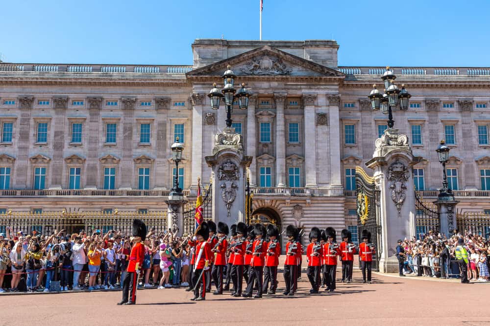 LONDON, UK - Changing of the Guard ceremony in front of Buckingham Palace in London in a sunny summer day, UK