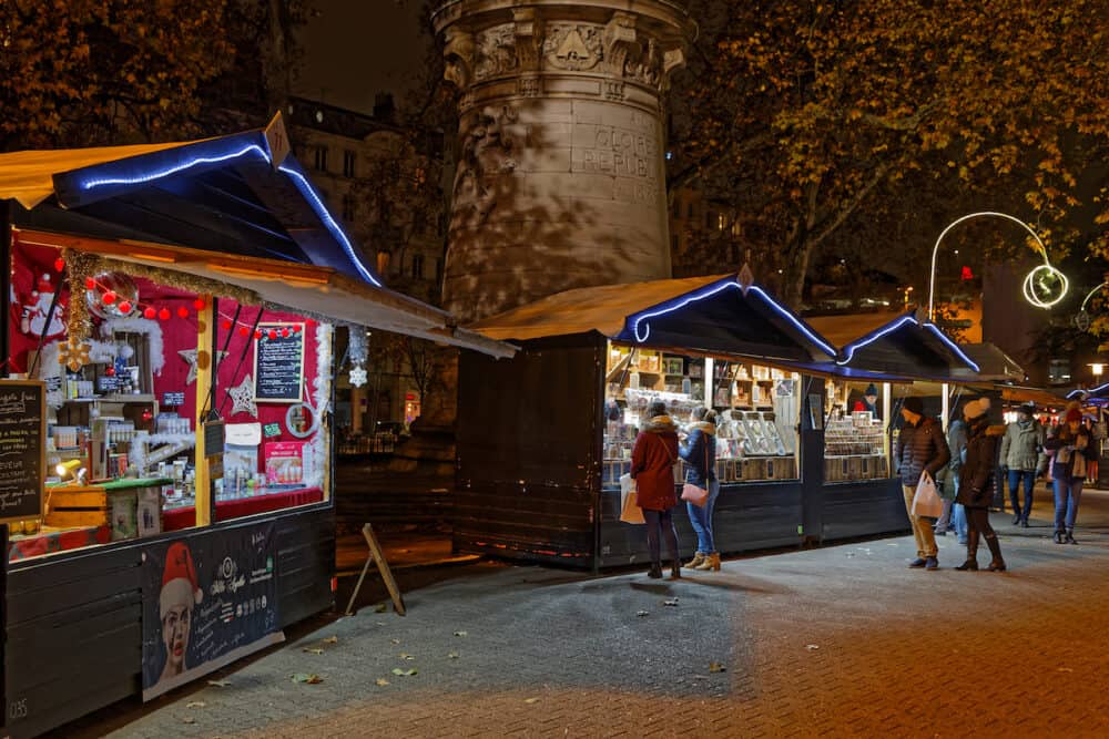 LYON, FRANCE, : The essential Carnot Square Christmas market returns once again animated by numerous exhibitors : artisans and producers from the region who propose their products to visitors.