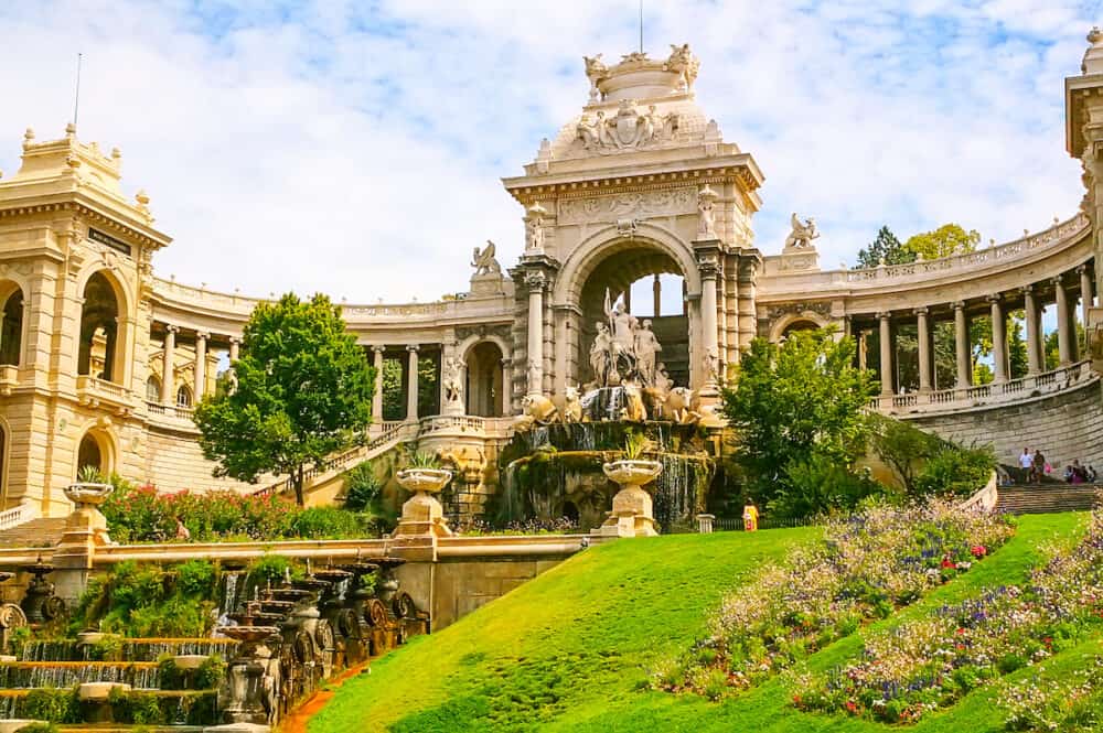 Palais Longchamp and cascade fountain in Marseille, France