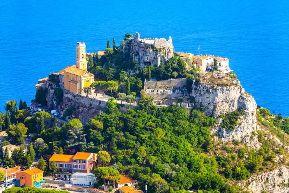 View of mountain top village Eze in Provence, France.