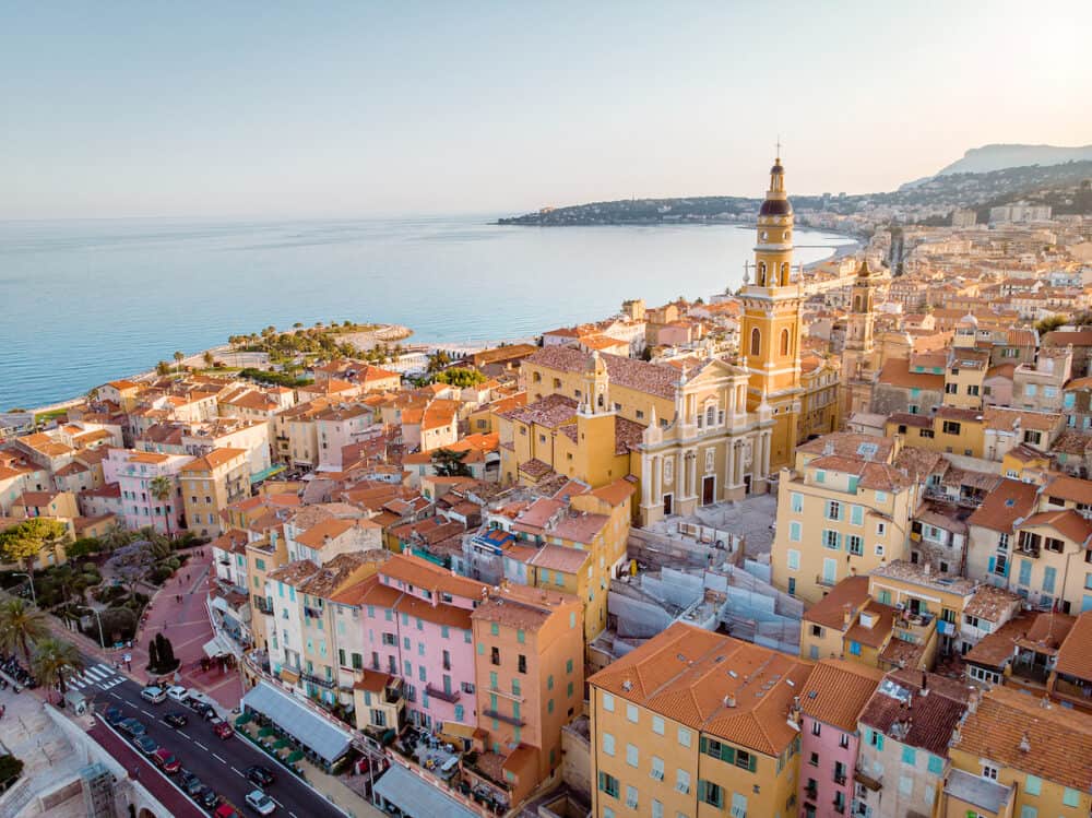 Menton France colorful city View on old part of Menton, Provence-Alpes-Cote dAzur, France. High quality photo