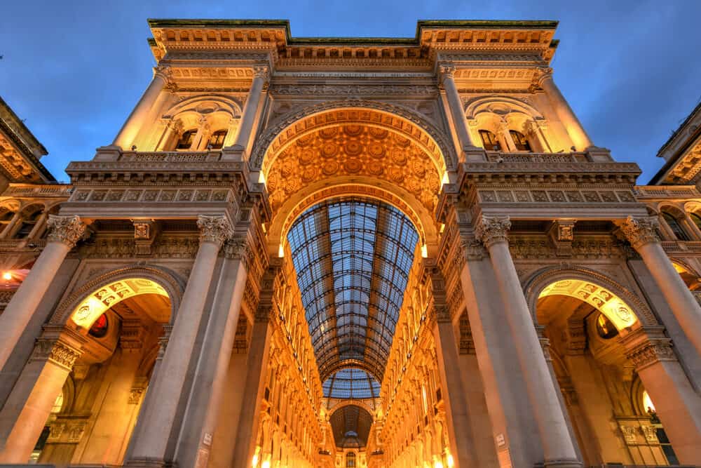 Milan Vittorio Emanuele II Gallery in Milan, Italy. It is Italy's oldest active shopping mall and a major landmark of Milan, Italy.