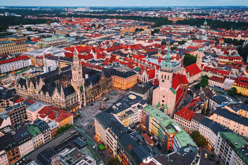 Marienplatz in Munich, Germany. View from above, travel destinations landmark