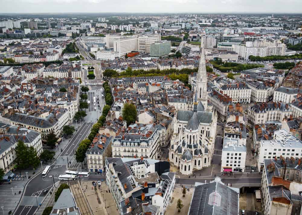 NANTES, FRANCE - View of Nantes from the top of Tour Bretagne, a 37 stories skyscraper situated in downtown Nantes.