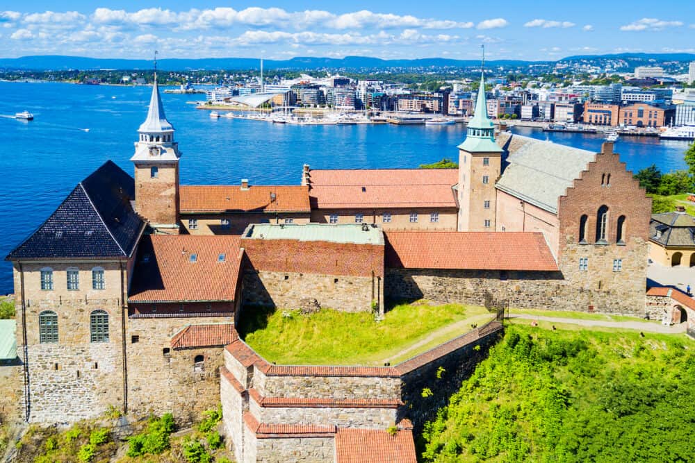 Akershus Fortress in Oslo, Norway. Akershus Festning is a medieval fortress that was built to protect Oslo.