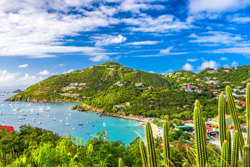 Saint Barthelemy skyline and harbor in the West Indies of the Caribbean.