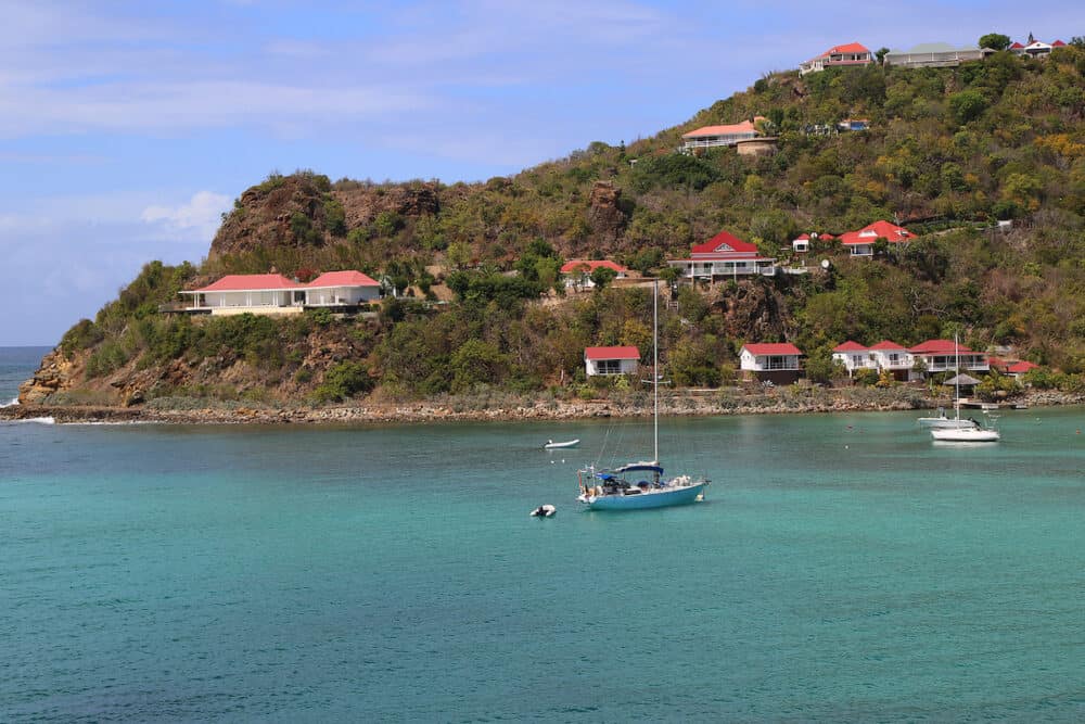 ST BARTS, FRENCH WEST INDIES - Expensive villas and boats at St. Jean Bay at St Barts. The island is popular tourist destination during the winter holiday season