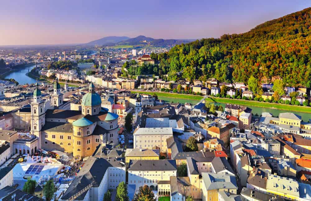 The Aerial view of the historic city of Salzburg Salzburger Land in Austria