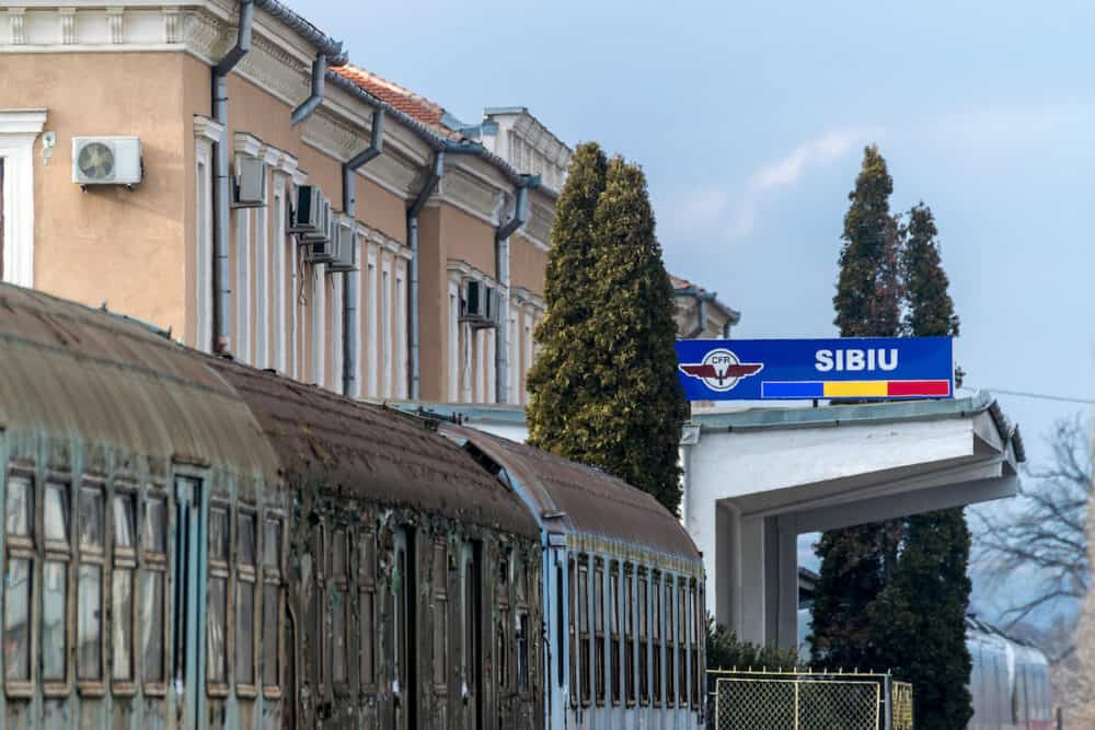 SIBIU, ROMANIA - Sibiu railway station,  located near Sibiu city center