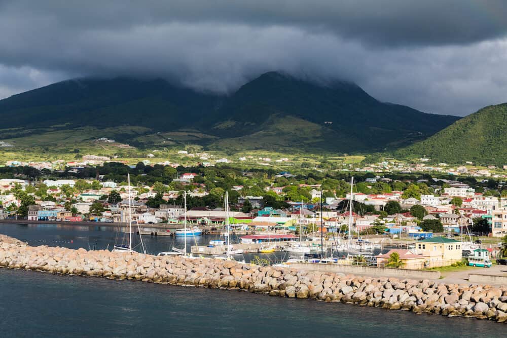 Protected Harbor on St Kitts with Green Mountains
