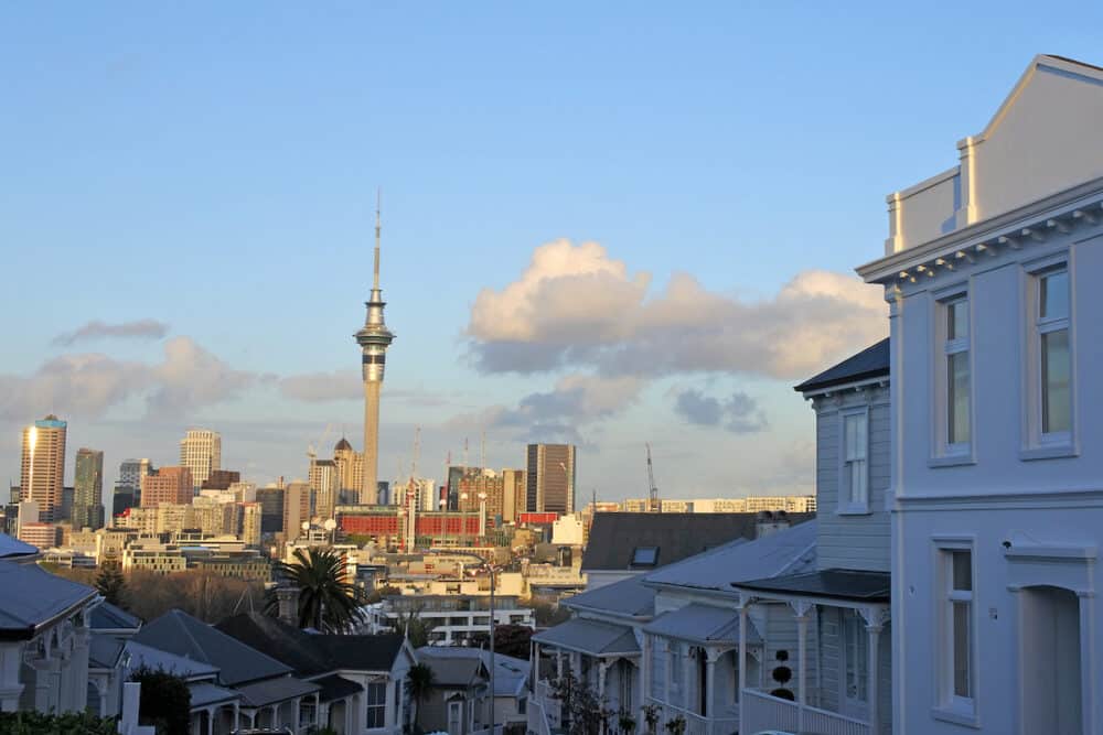Auckland CBD skyline as seen east from Ponsonby an inner-city suburb of Auckland city New Zealand