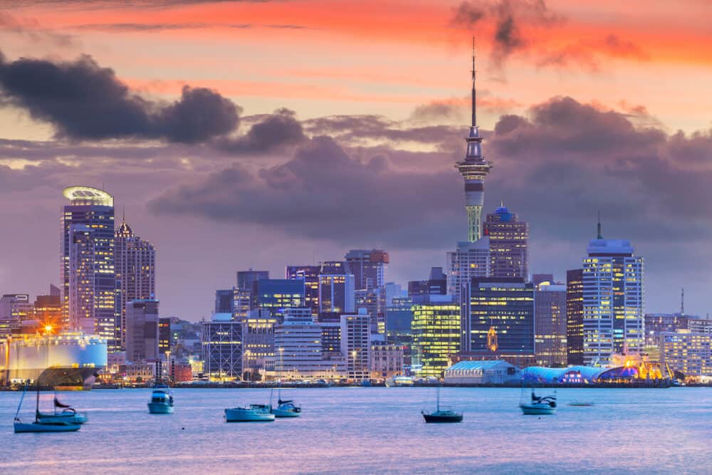 Auckland. Cityscape image of Auckland skyline, New Zealand during sunset.