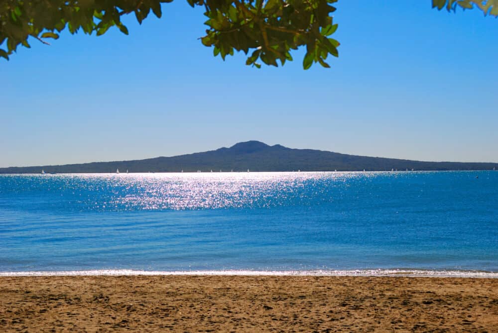 Rangitoto Island with view from the Mission Bay, Auckland, New Zealand