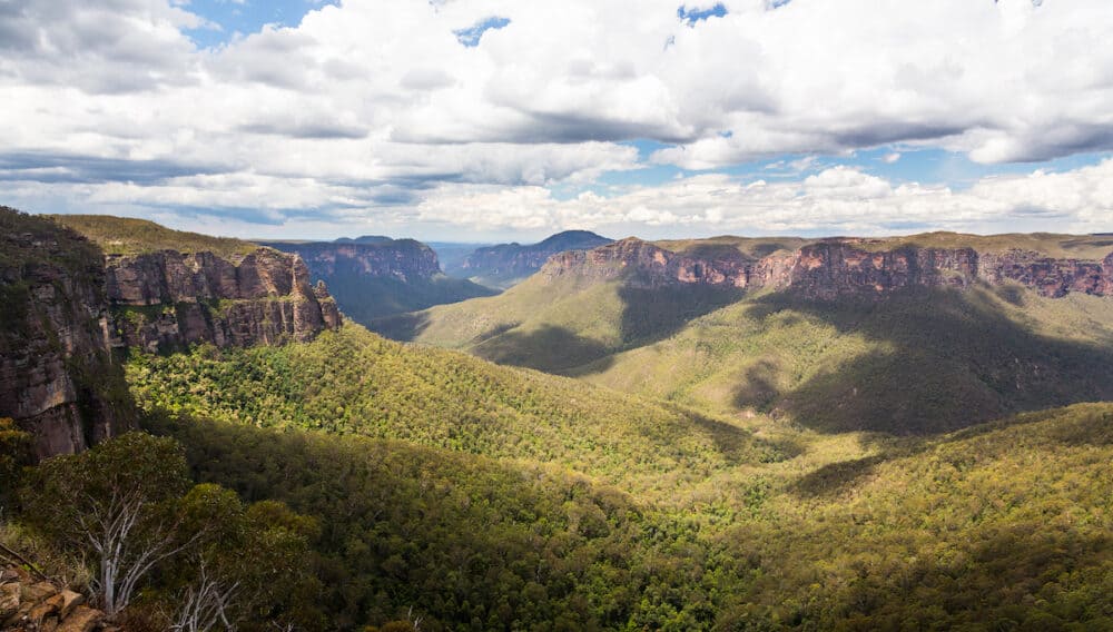 Grose Valley from Govetts Leap Lookout near Blackheath overlooking the majestic Blue Mountains NSW Australia