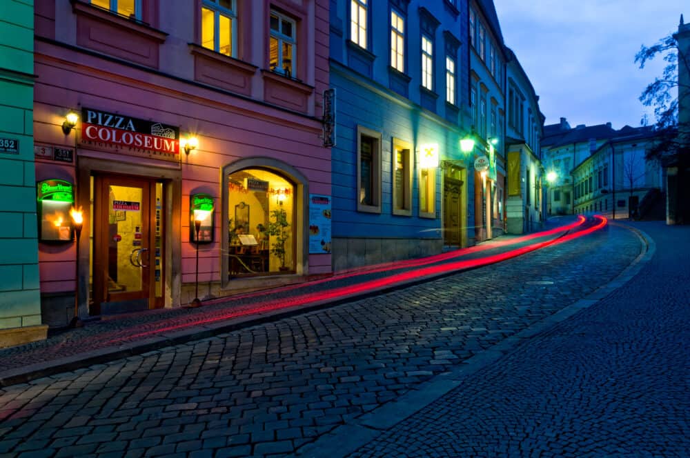 BRNO CZECH REPUBLIC - Dominikanska Street in the old town of Brno at Night.. Brno is the second largest city in the Czech Republic and Capital of the Moravia Region. This is a very popular tourist destination.