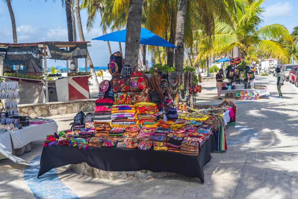 ISLA MUJERES, MEXICO - Colorful souvenir shops in Isla Mujeres on the street, Mexico. Cancun