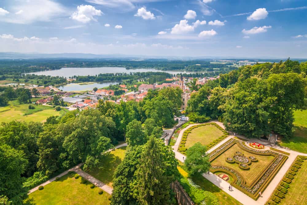 Landscape under chateau Hluboka with a beautiful park, Czech republic, Europe.