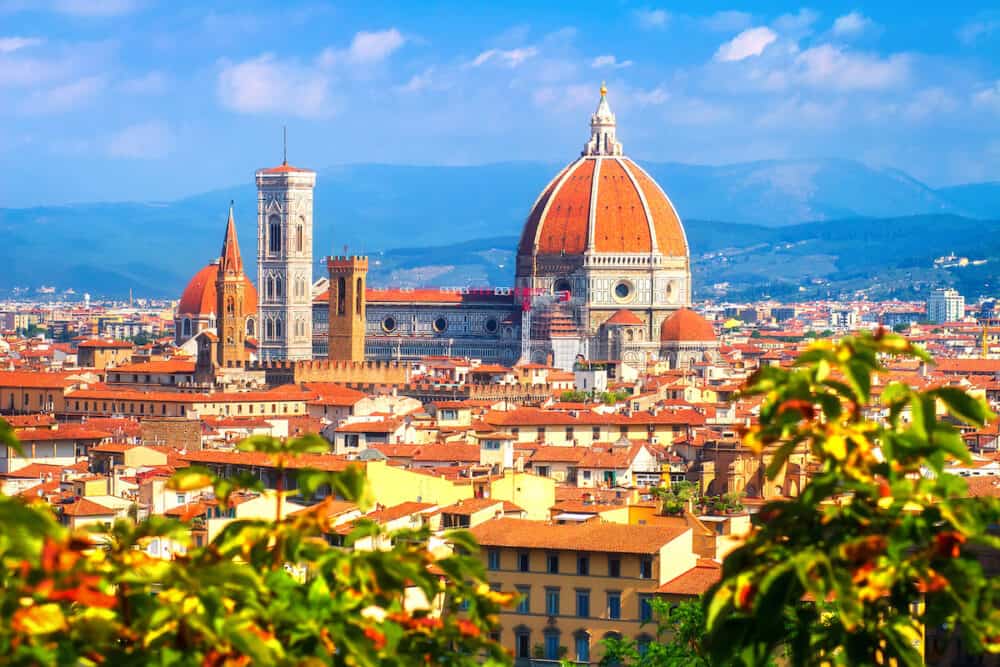 Florence landmark. Santa Maria del Fiore cathedral in Florence, Italy. View on the dome from Michelangelo square