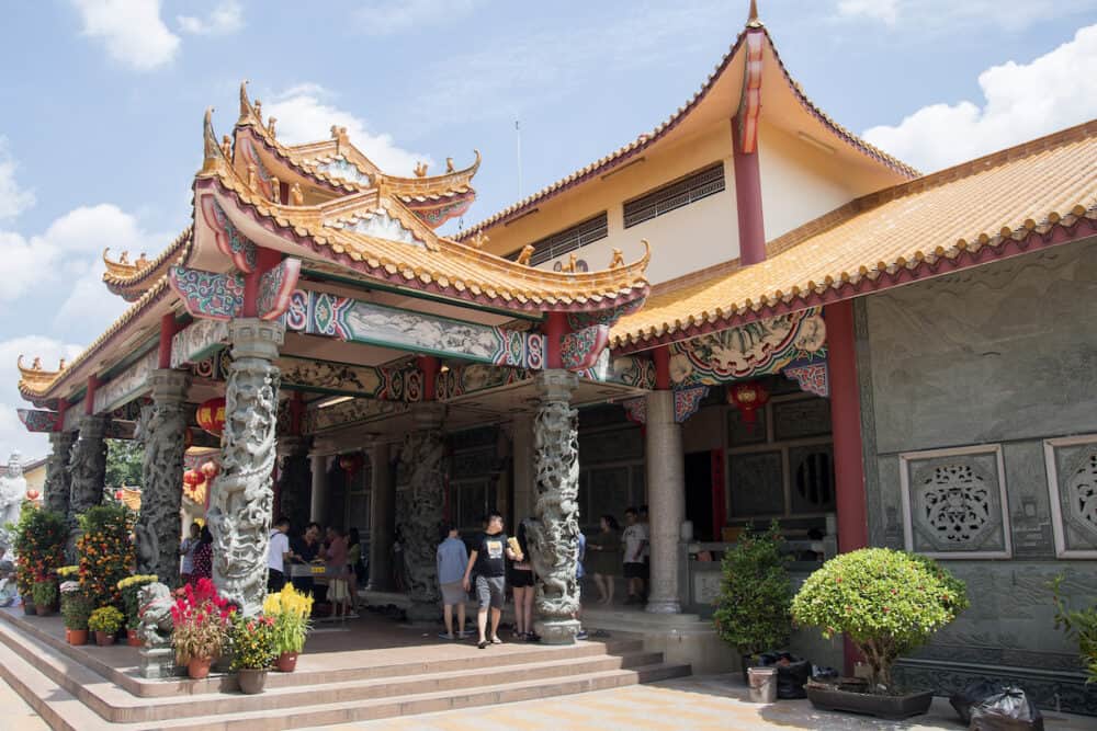Johor Bahru, Malaysia-  View of colorful Asian Chinese temple architecture in Johor Bahru, Malaysia.